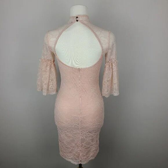 TFNC London Darren Bell Sleeve Lace Peach Bodycon Mini Dress Small - Picture 8 of 17